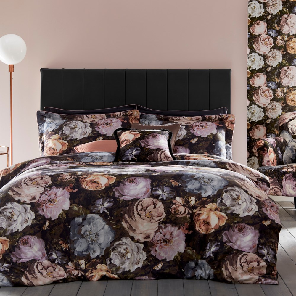 Floretta Floral Rose Bedding By Clarke And Clarke in Charcoal Grey